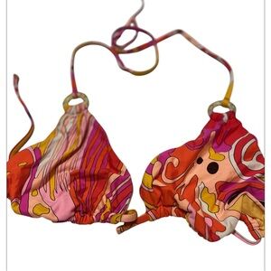 TRINA TURK Bikini Halter/Bandeau Gold Ring Swim Top Bali Waves Vibrant